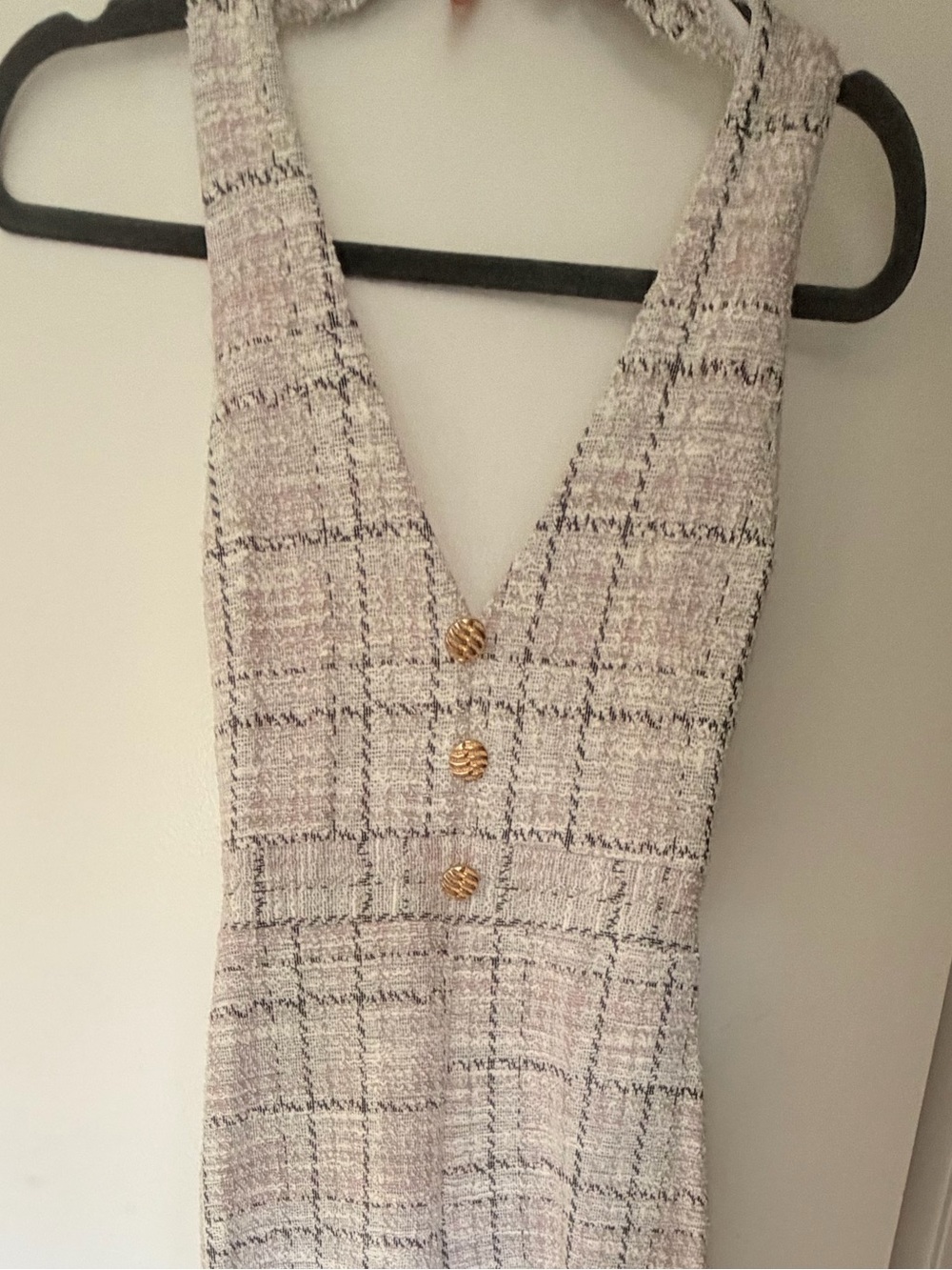 XS Sleeveless V-Neck Tweed Jumpsuit in Light Cream FashionNova